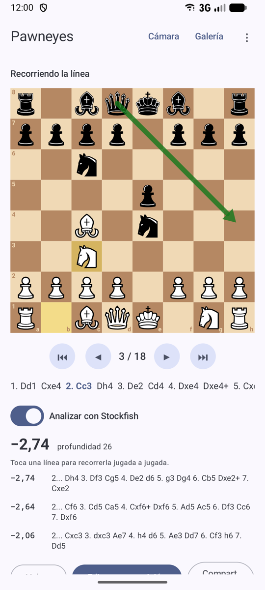 Recorriendo una línea de Stockfish